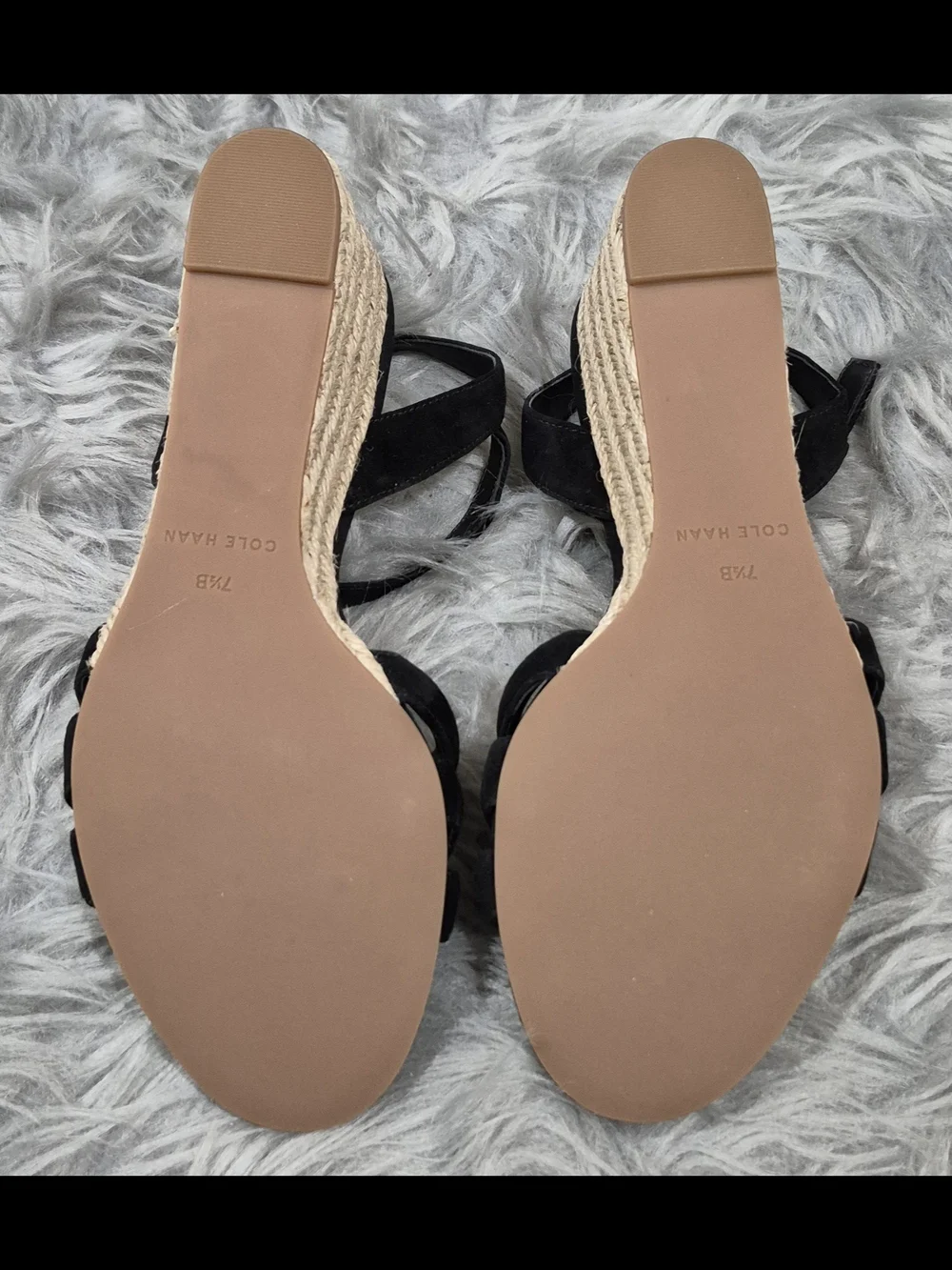 COLE HAAN Women's Black Suede Strap Espadrille Wedge Sandals Size 7.5B